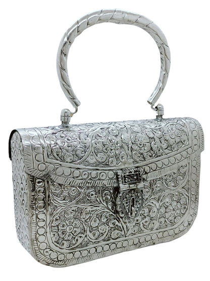 Trend Overseas Handmade Women's Silver Handle Metal Clutch - Beautiful Handcrafted Design, Perfect for Small Accessories