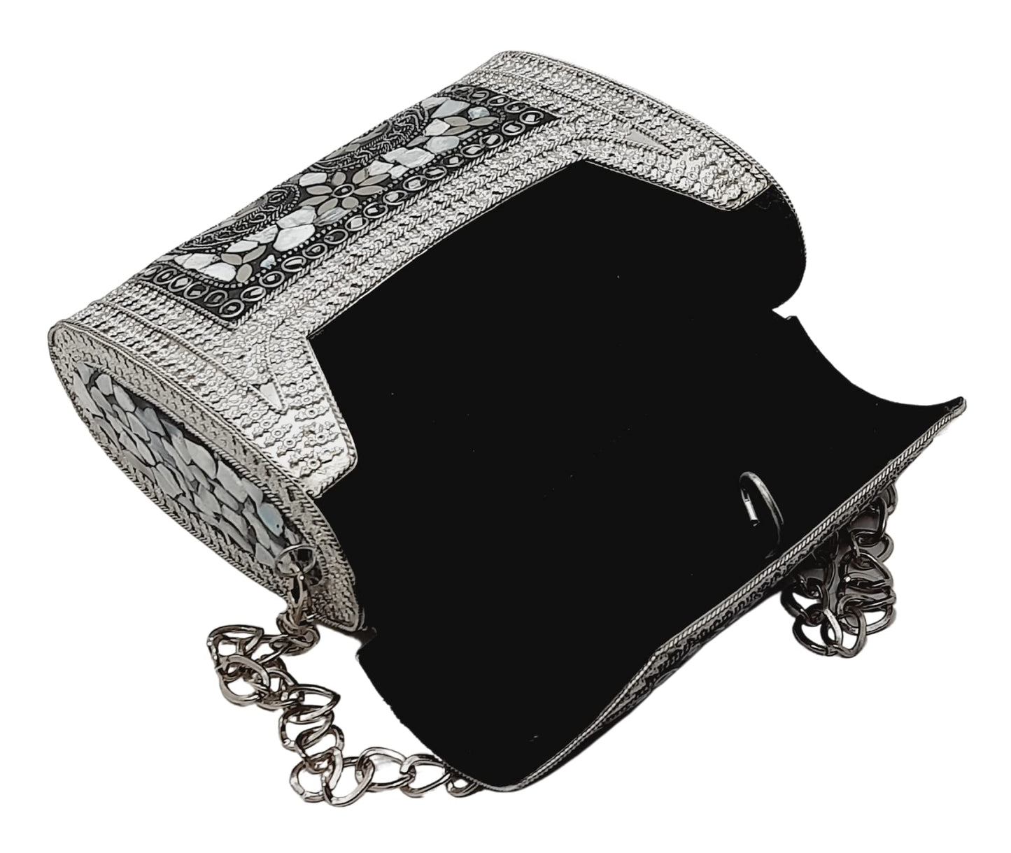 Trend Overseas Antique Indian Handmade Square mosaic metal bag Women/Girls Bridal metal clutch party sling bag