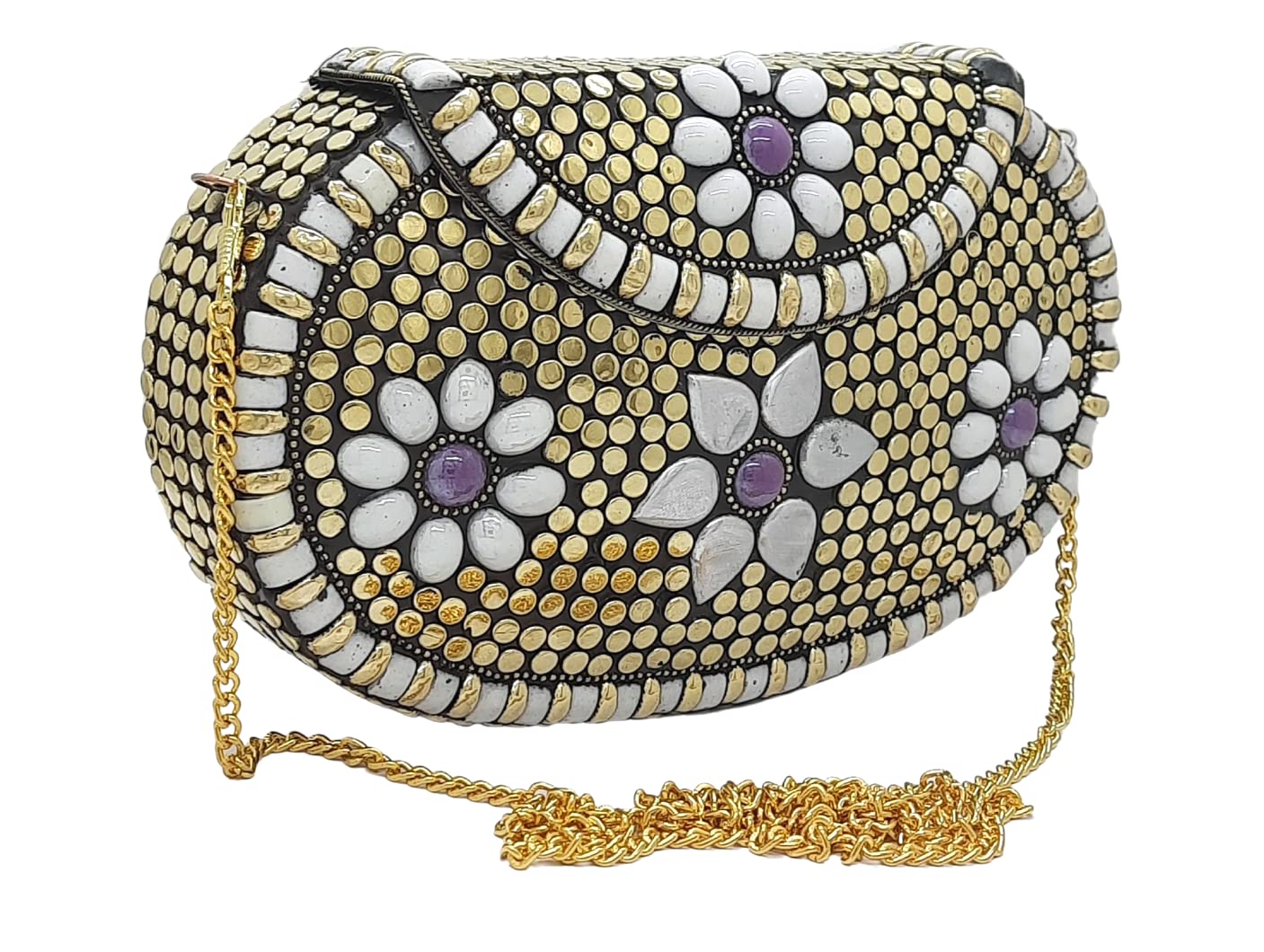 Trend Overseas Multicolor Golden metal Beaded Clutch Girls Bridal Bag for women/Girl party clutch