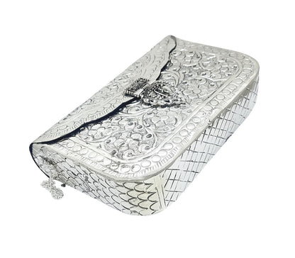 Trend Overseas Women Silver Bridal Metal Clutch Sling Bag Shoulder Bag - Antique Hand Carving Bag Bridal Antique Purse