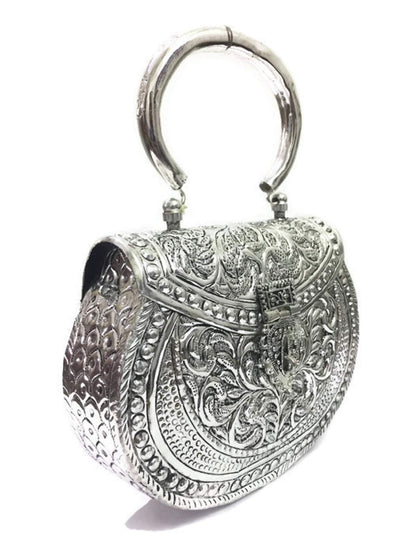 Trend Overseas Silver Women's Brass Metal Vintage Handmade Hand Clutch Purse