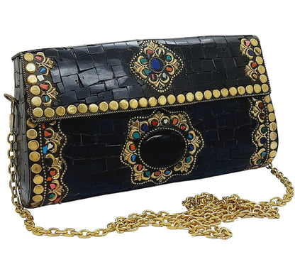 Trend Overseas Handmade mosaic metal bag Stone Ethnic Indian Women/Girls Bridal metal clutch party sling bag