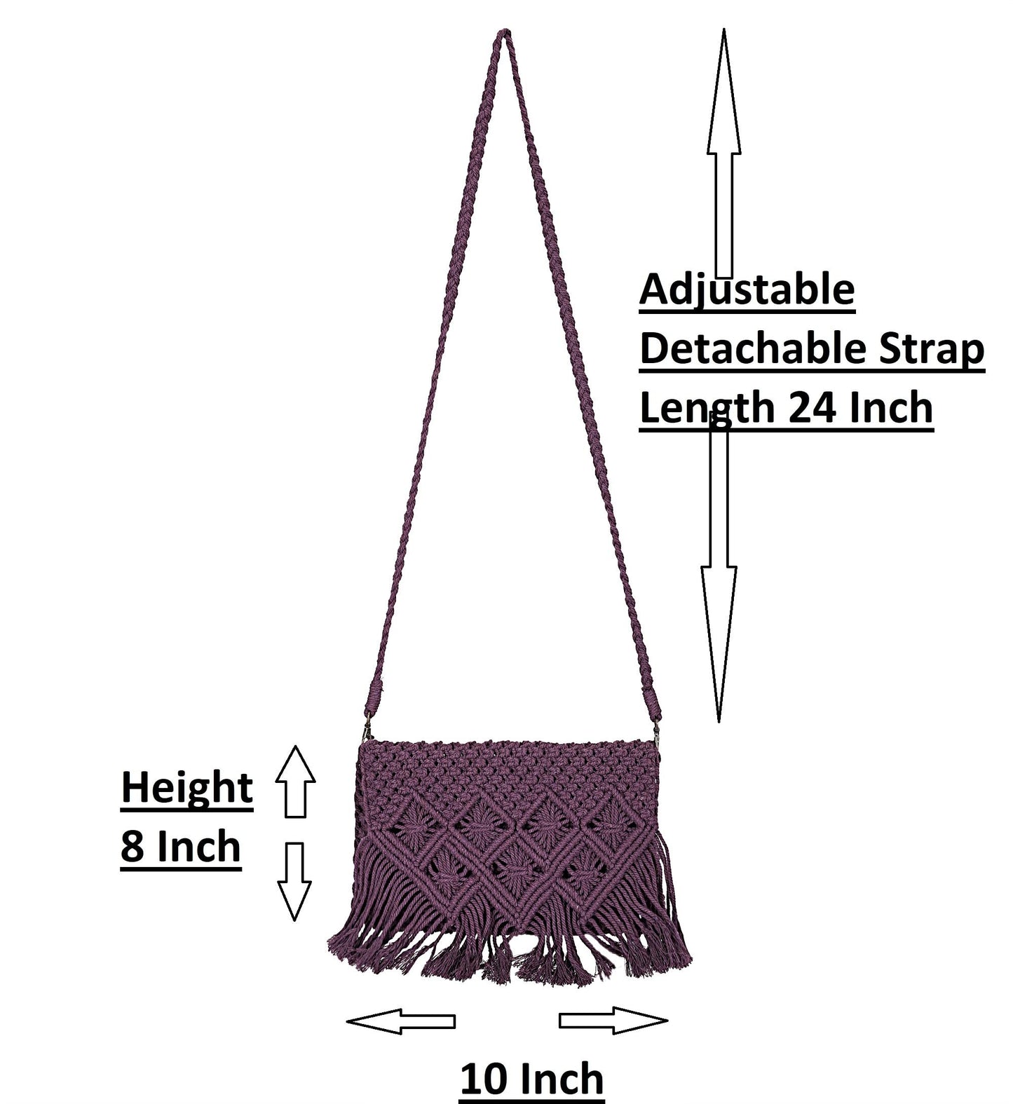 Trend Overseas Women/Girl Sling Crossbody Bag Handwoven Crochet Macrame Cotton rope Bag(8 * 10Inch)