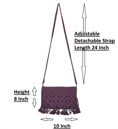 Trend Overseas Women/Girl Sling Crossbody Bag Handwoven Crochet Macrame Cotton rope Bag(8 * 10Inch)