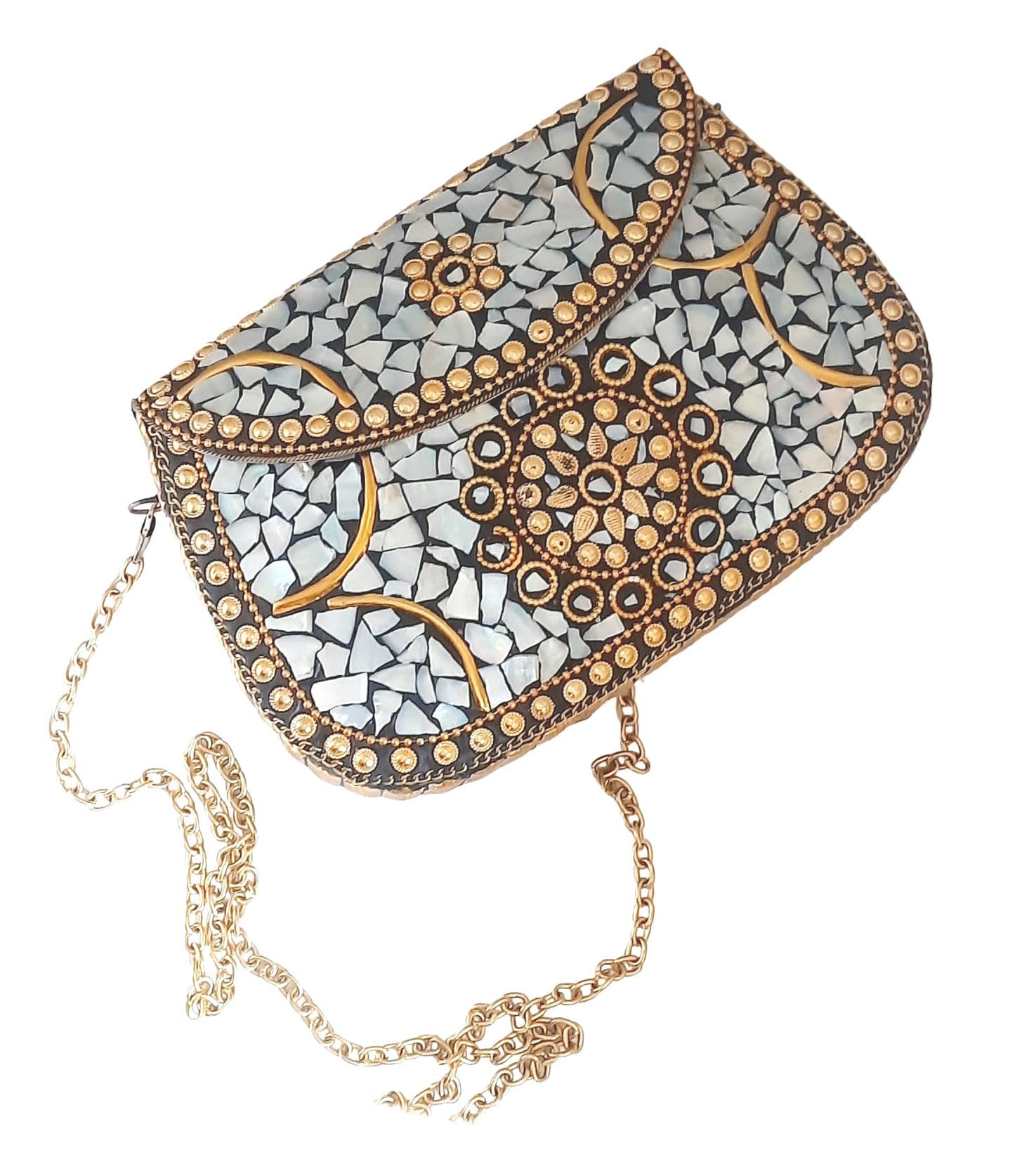 Trend Overseas Shell Metal Clutch/Sling Cross-body Bag Handmade Ethnic Bridal Party Clutch