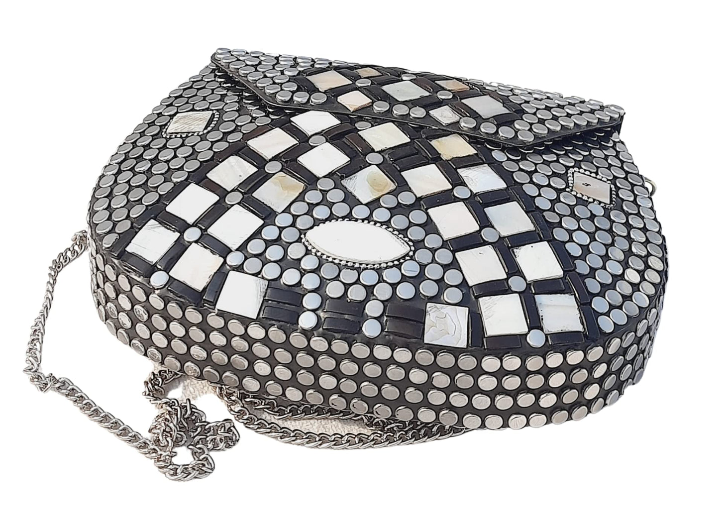 Trend Overseas Silver metal Beaded Ethnic purse Girls Bridal Bag cross body bag for women/Girl party clutch Metal clutches Vintage Brass