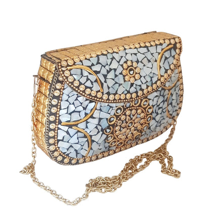 Trend Overseas Shell Metal Clutch/Sling Cross-body Bag Handmade Ethnic Bridal Party Clutch