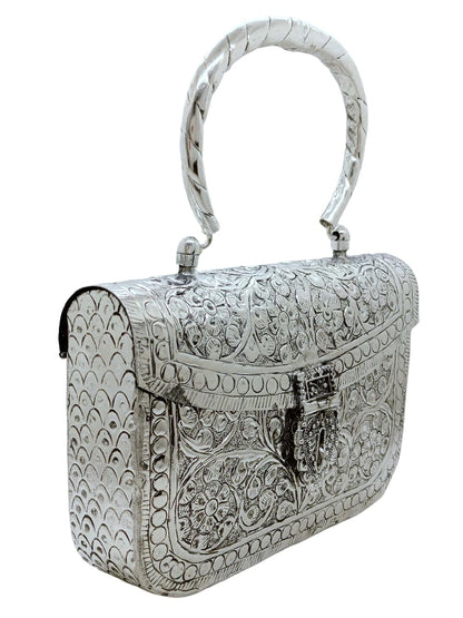 Trend Overseas Handmade Women's Silver Handle Metal Clutch - Beautiful Handcrafted Design, Perfect for Small Accessories