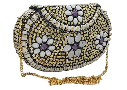 Trend Overseas Multicolor Golden metal Beaded Clutch Girls Bridal Bag for women/Girl party clutch