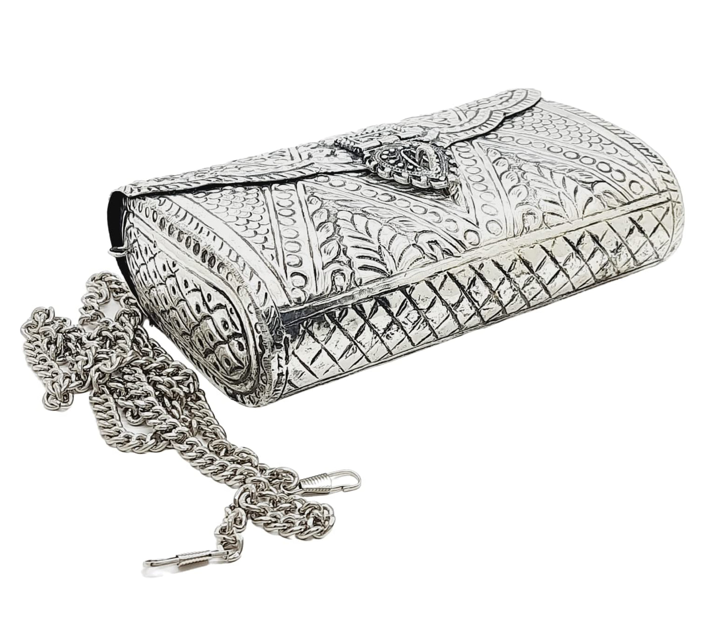 Trend Overseas Women Bridal Metal clutches Ethnic Handmade Brass Purse Metal party Bag Antique Hand Carving Purse