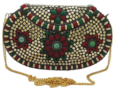 Trend Overseas Multicolor Golden metal Beaded Clutch Girls Bridal Bag for women/Girl party clutch