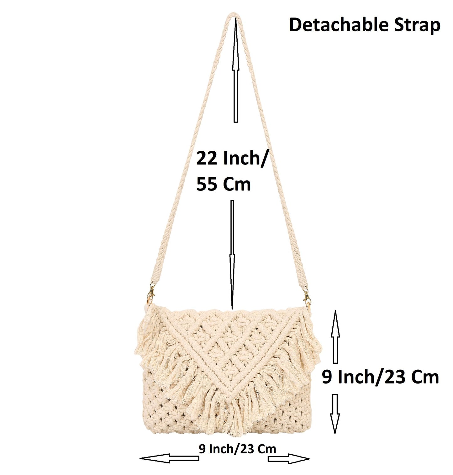 Trend Overseas Handwoven Off-White Crochet Craft Macrame Bag Multi-Purpose Summer Tote Handbag