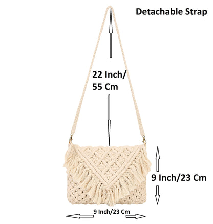 Trend Overseas Handwoven Off-White Crochet Craft Macrame Bag Multi-Purpose Summer Tote Handbag