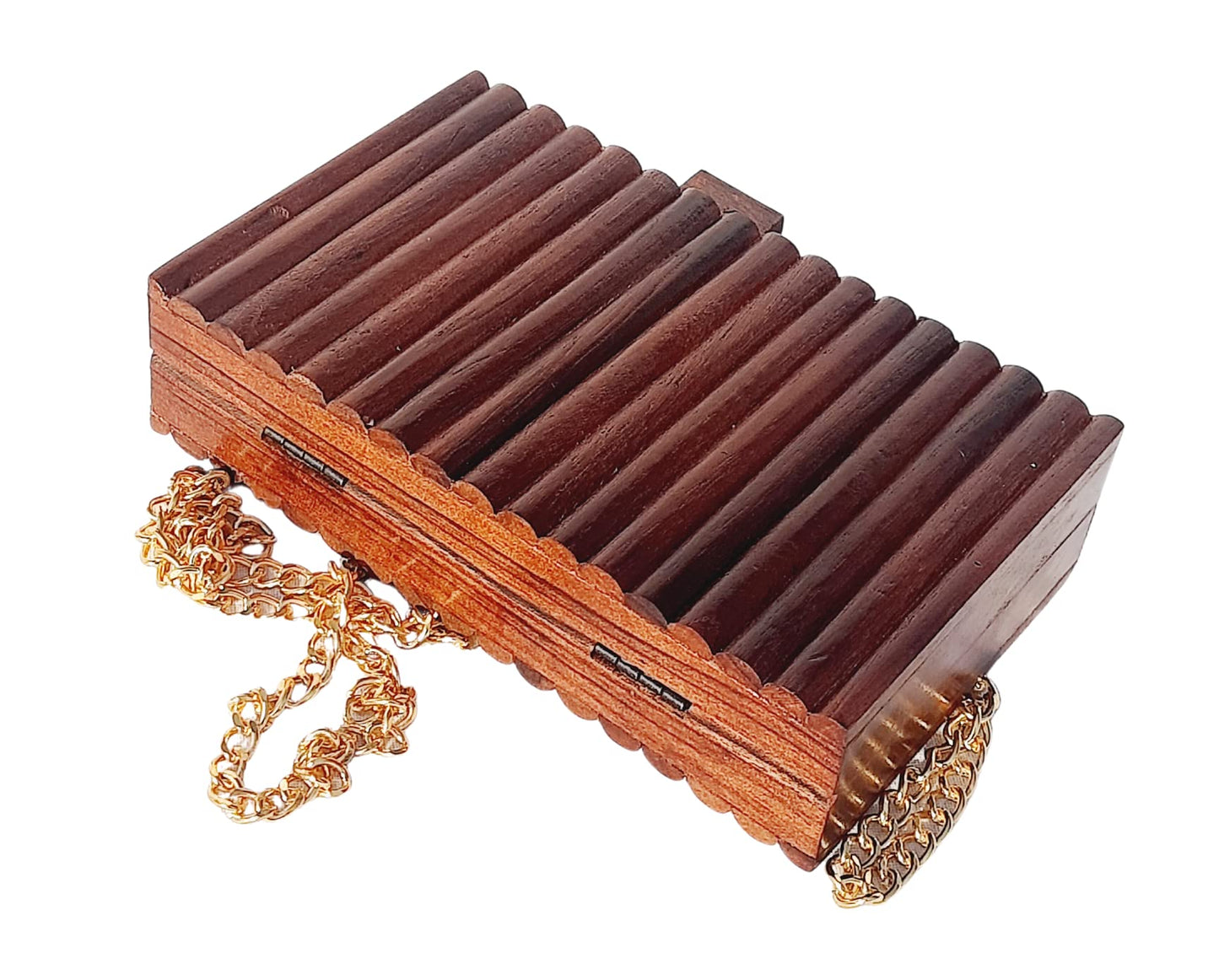 Trend Overseas Wooden Clutch Purse Bridal Clutch Handmade Brown Wooden Clutch cum Sling Bag