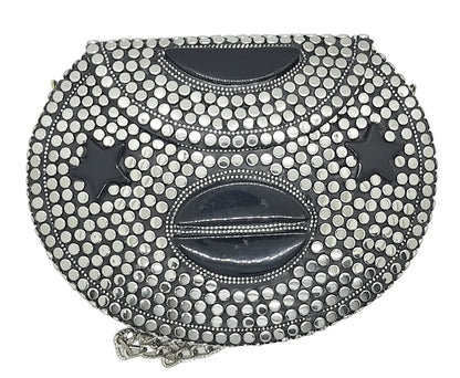 Trend Overseas Silver metal Beaded Ethnic purse Girls Bridal Bag cross body bag for women/Girl party clutch Metal clutches Vintage Brass