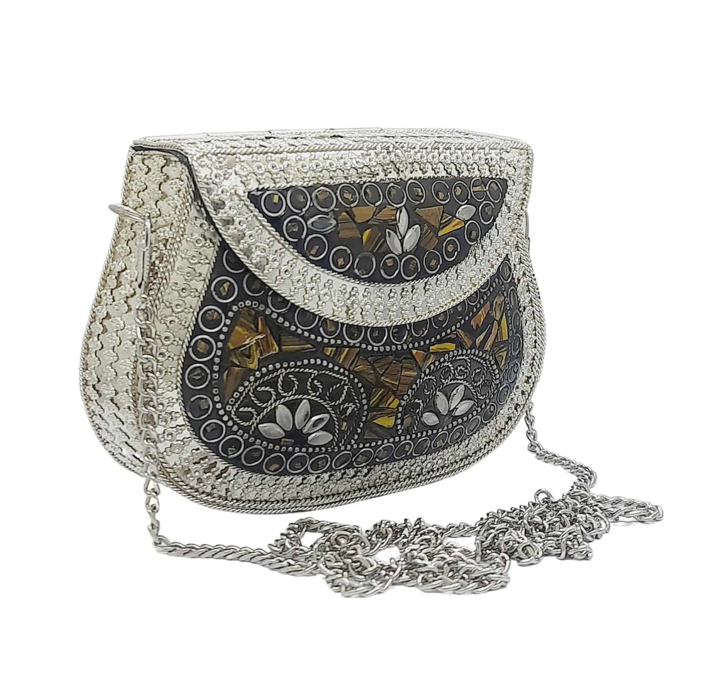 Trend Overseas Silver Small Size Metal Bag Coin Purse Ethnic Bridal kids Bag party clutch