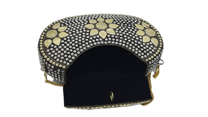 Trend Overseas Multicolor Golden metal Beaded Clutch Girls Bridal Bag for women/Girl party clutch