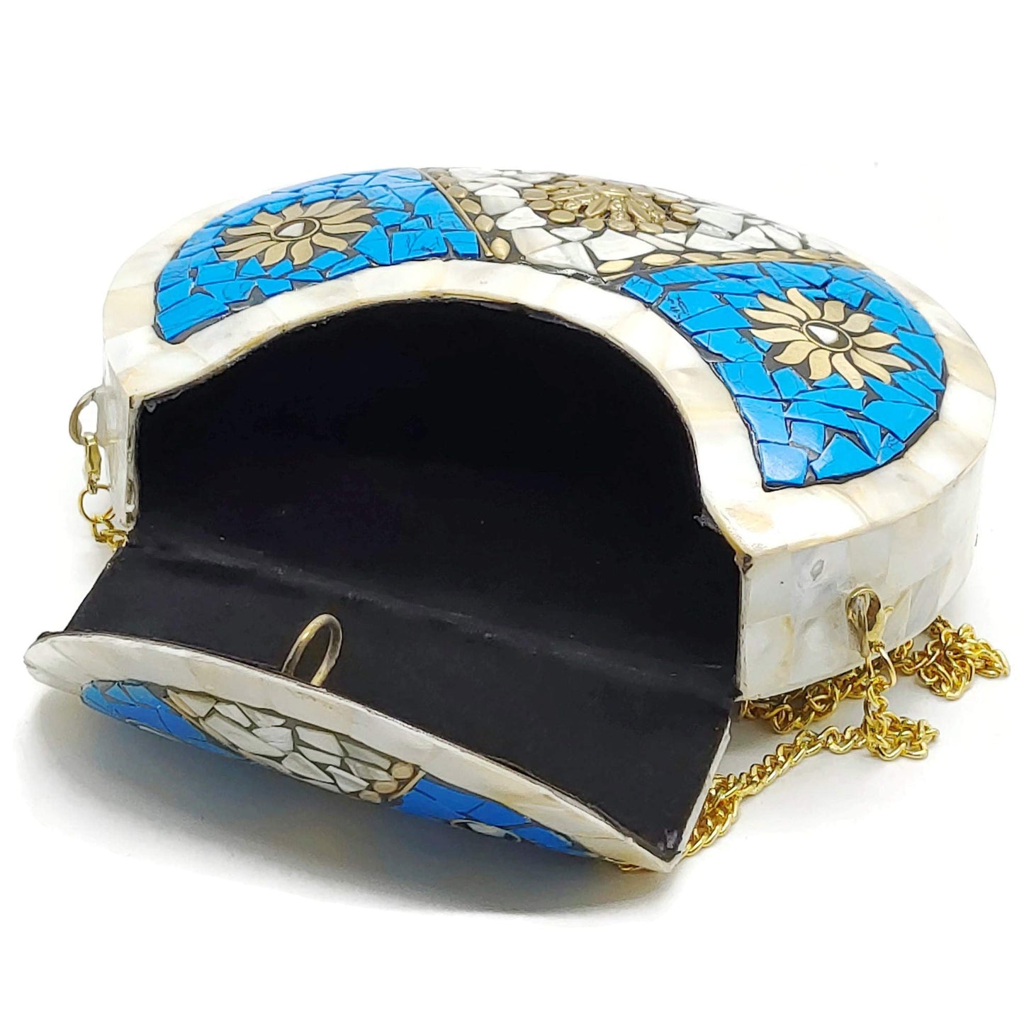 Trend Overseas Antique Indian art Handmade Nacre Stone mosaic metal bag Women/Girls Bridal