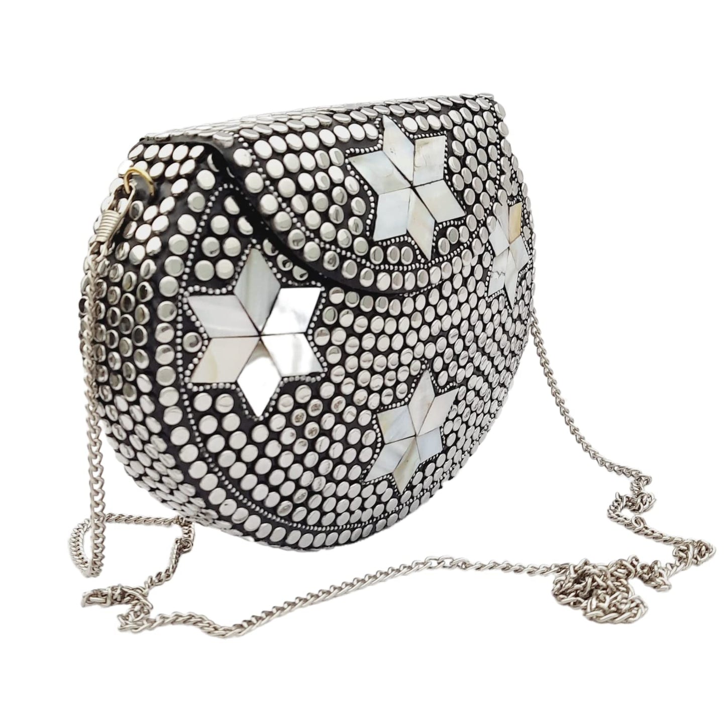 Trend Overseas Silver metal Beaded Ethnic purse Girls Bridal Bag cross body bag for women/Girl party clutch Metal clutches Vintage Brass