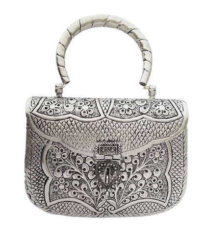 Trend Overseas Women's Antique Handmade Silver Handle metal Clutch