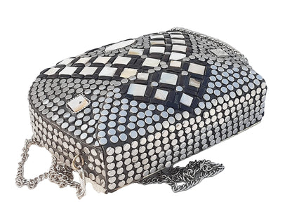 Trend Overseas Silver metal Beaded Ethnic purse Girls Bridal Bag cross body bag for women/Girl party clutch Metal clutches Vintage Brass