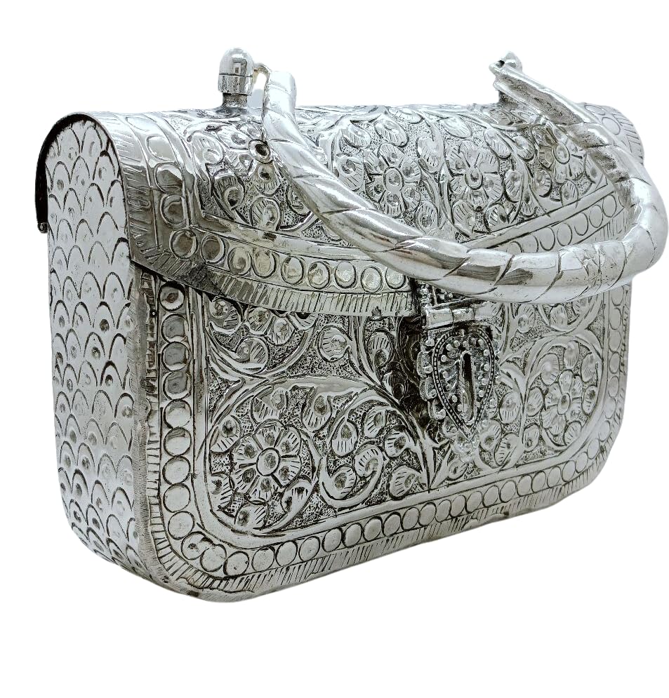 Trend Overseas Handmade Women's Silver Handle Metal Clutch - Beautiful Handcrafted Design, Perfect for Small Accessories