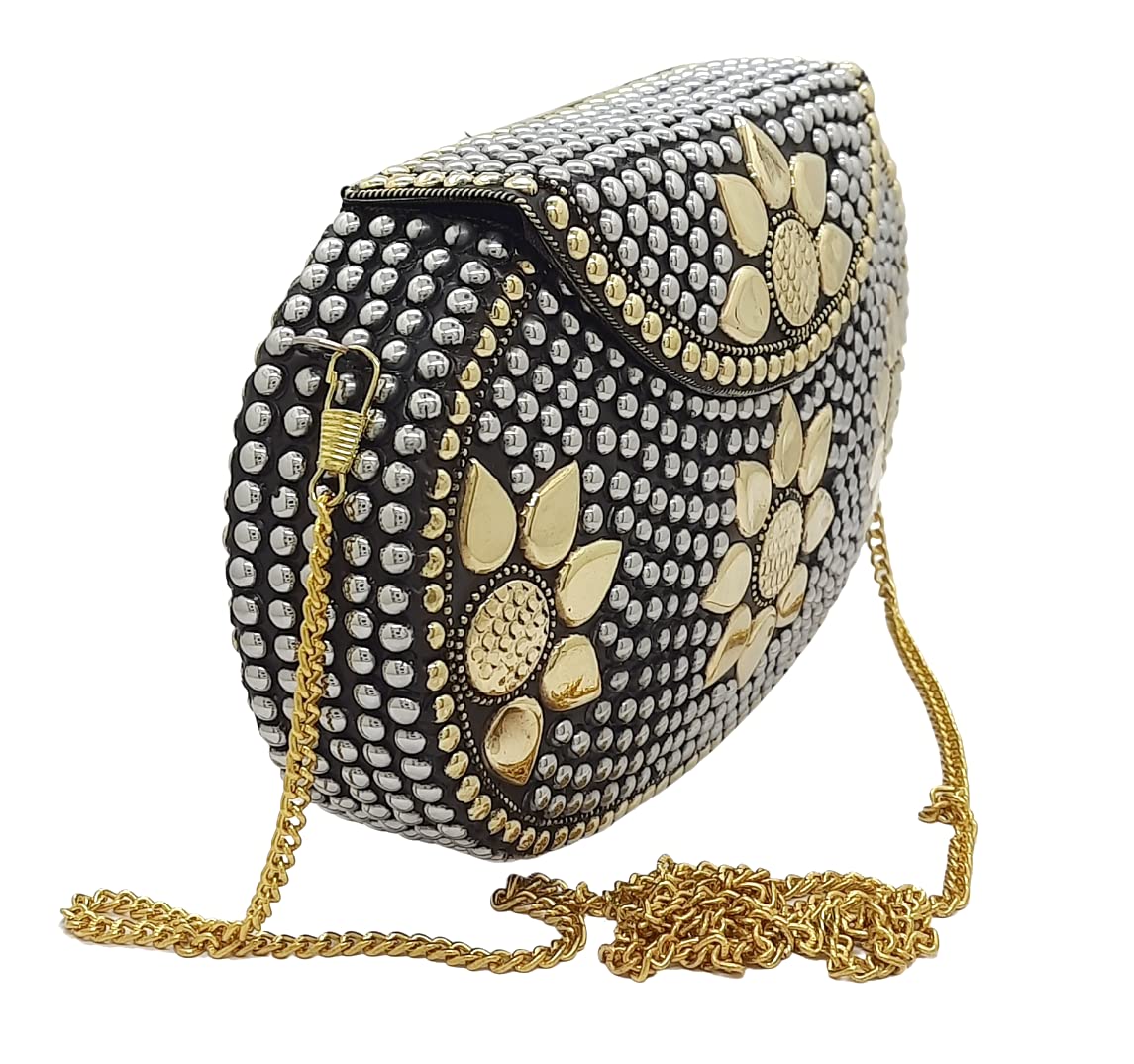 Trend Overseas Multicolor Golden metal Beaded Clutch Girls Bridal Bag for women/Girl party clutch