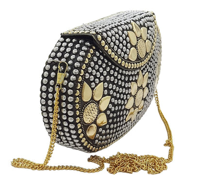 Trend Overseas Multicolor Golden metal Beaded Clutch Girls Bridal Bag for women/Girl party clutch