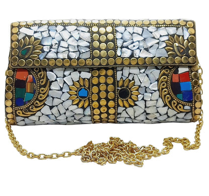 Trend Overseas Handmade mosaic metal bag Stone Ethnic Indian Women/Girls Bridal metal clutch party sling bag