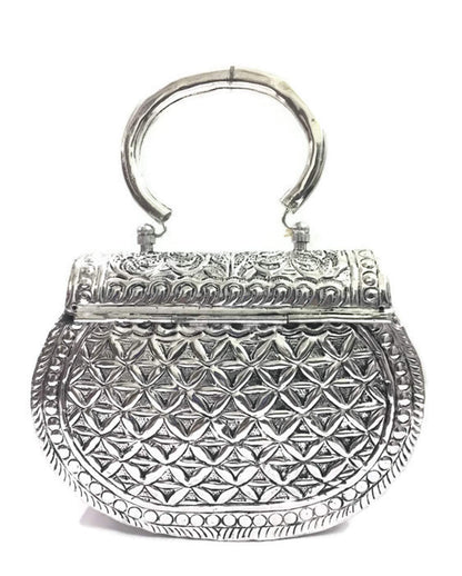 Trend Overseas Silver Women's Brass Metal Vintage Handmade Hand Clutch Purse