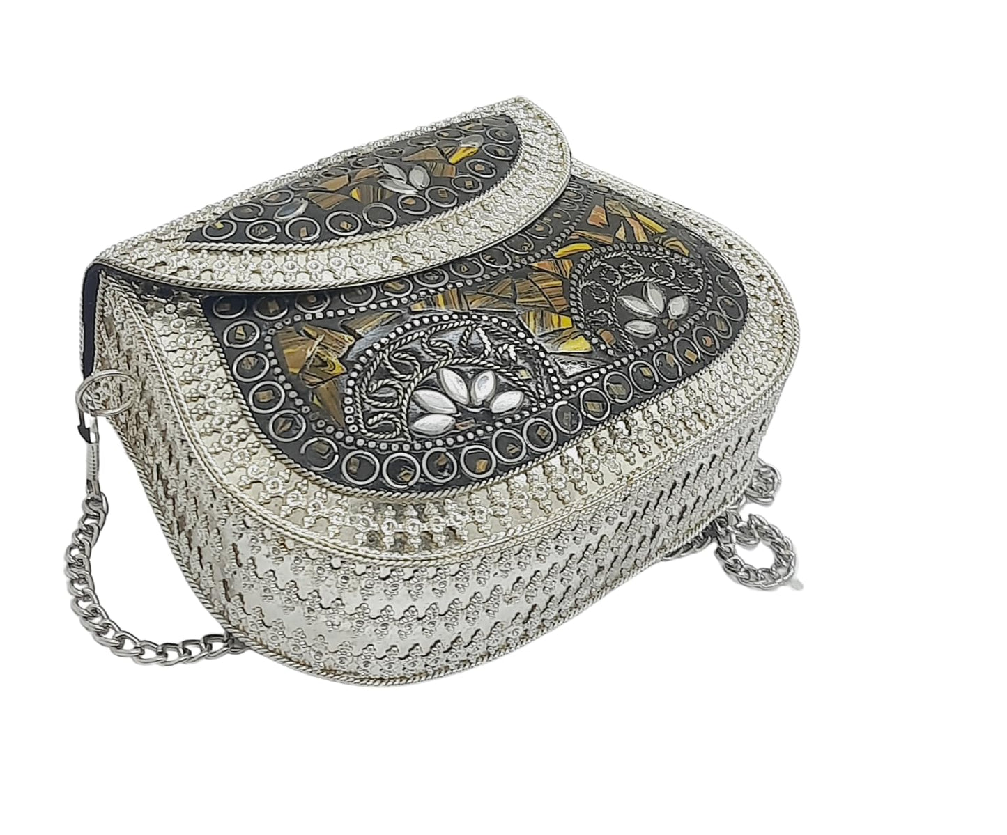 Trend Overseas Silver Small Size Metal Bag Coin Purse Ethnic Bridal kids Bag party clutch