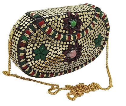 Trend Overseas Multicolor Golden metal Beaded Clutch Girls Bridal Bag for women/Girl party clutch