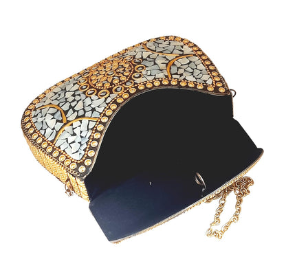 Trend Overseas Shell Metal Clutch/Sling Cross-body Bag Handmade Ethnic Bridal Party Clutch