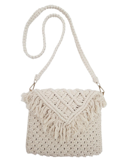 Trend Overseas Handwoven Off-White Crochet Craft Macrame Bag Multi-Purpose Summer Tote Handbag