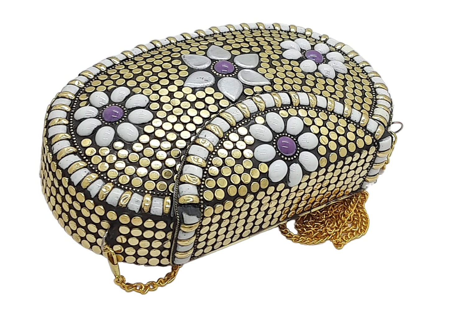 Trend Overseas Multicolor Golden metal Beaded Clutch Girls Bridal Bag for women/Girl party clutch