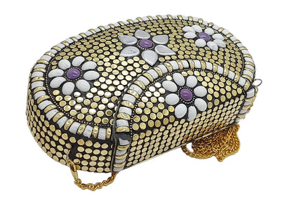 Trend Overseas Multicolor Golden metal Beaded Clutch Girls Bridal Bag for women/Girl party clutch