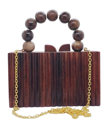 Trend Overseas Women's Wooden Rectangle Ethnic Clutch Bag/Bridal Purse/Handle Clutch