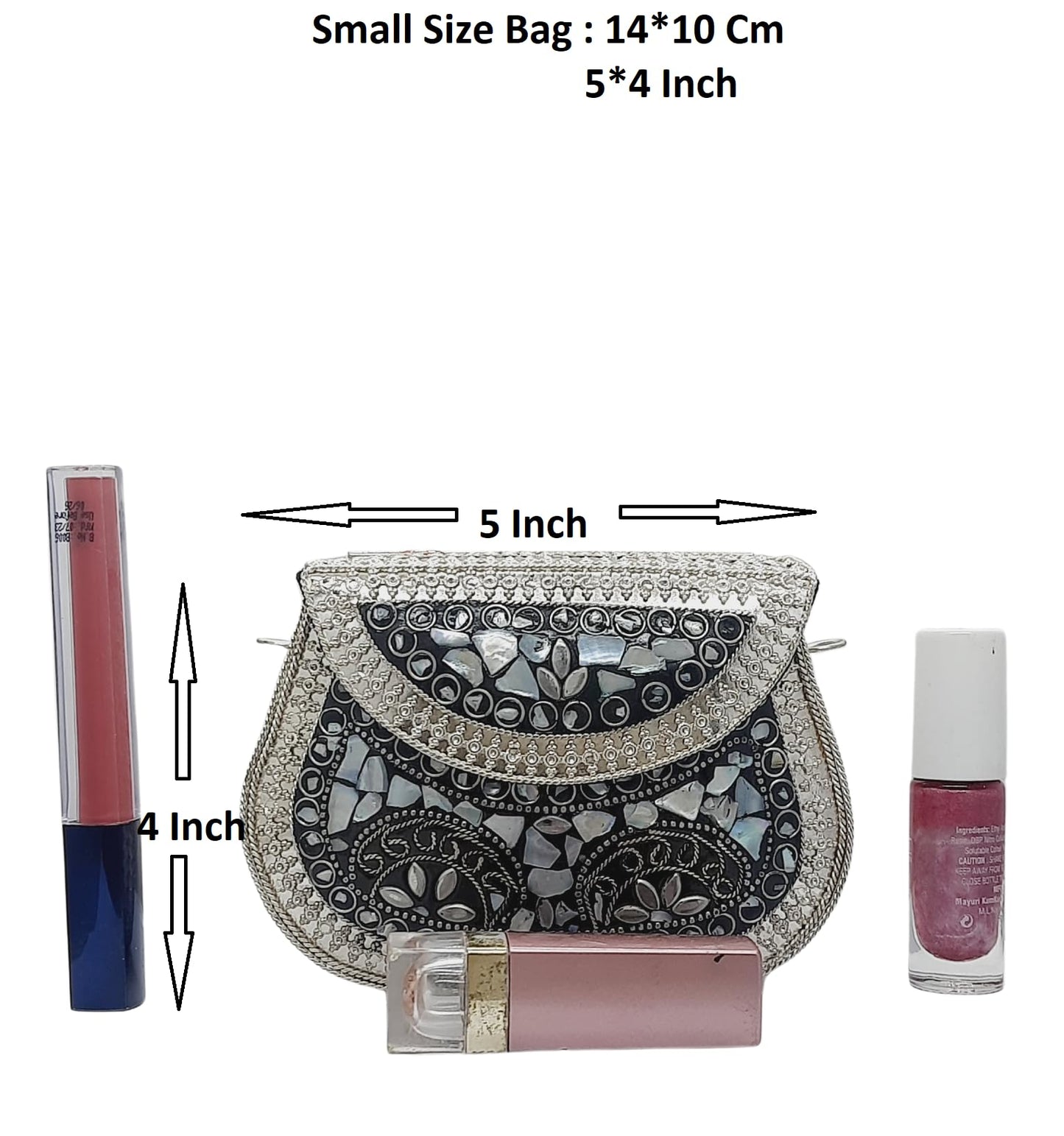 Trend Overseas Silver Small Size Metal Bag Coin Purse Ethnic Bridal kids Bag party clutch