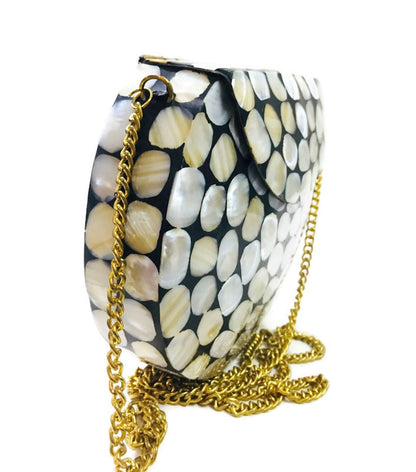 Trend Overseas Handmade White Black Mother of Pearl MOP nacre bag Metal purse wallet sling bag Bridal clutch