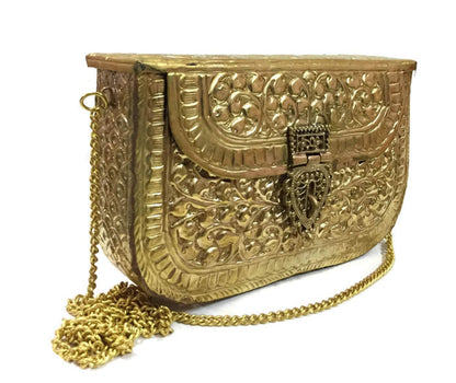 Trend Overseas Women's Brass Metal Vintage Ethnic Clutch (Gold)