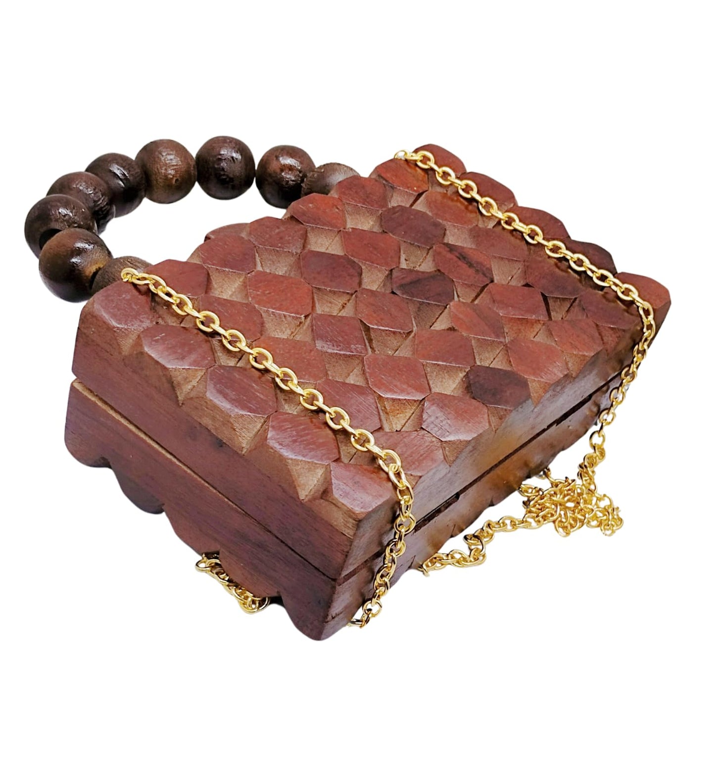 Trend Overseas Women's Wooden Rectangle Ethnic Clutch Bag/Bridal Purse/Handle Clutch