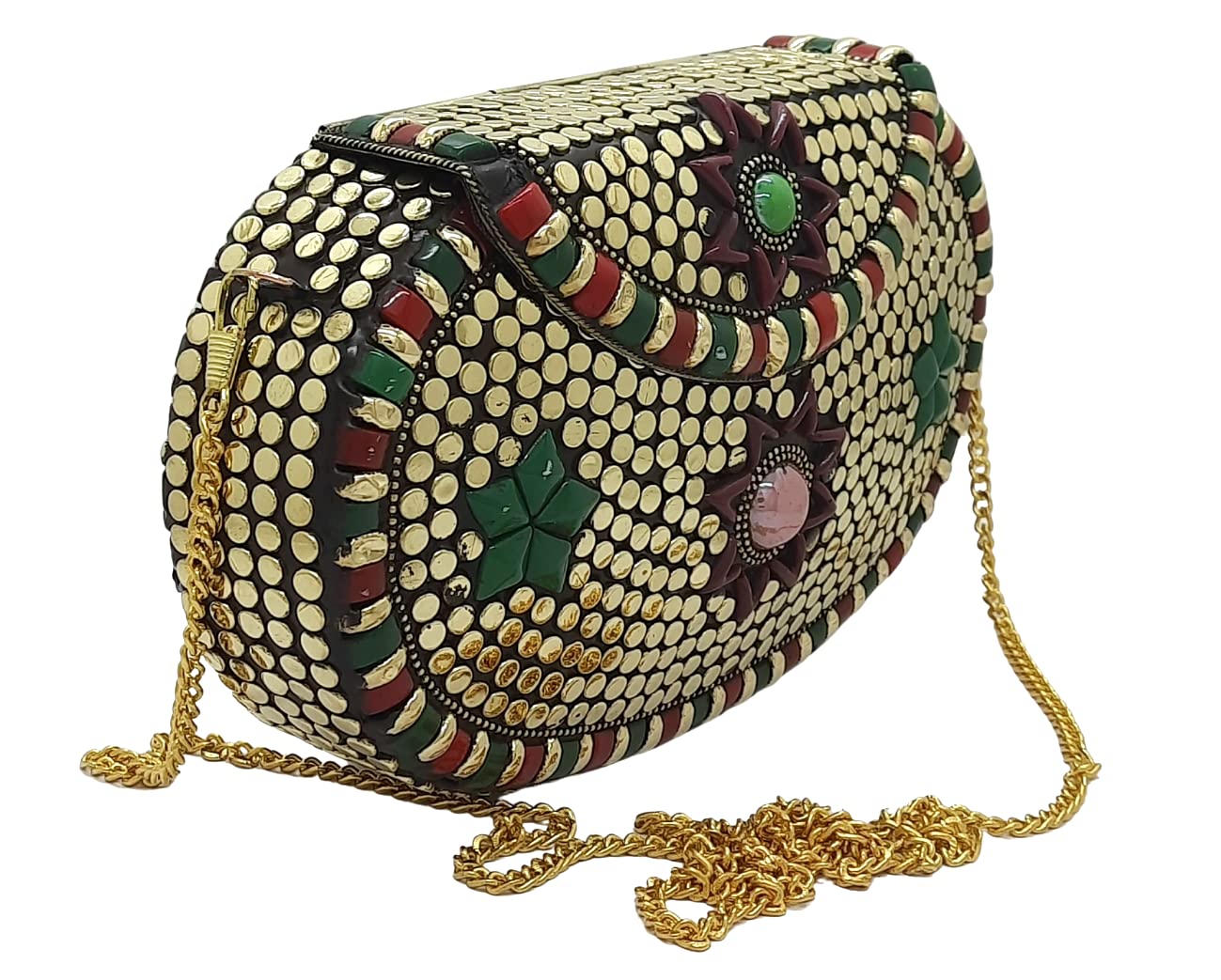 Trend Overseas Multicolor Golden metal Beaded Clutch Girls Bridal Bag for women/Girl party clutch