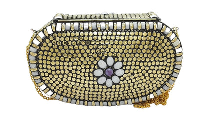 Trend Overseas Multicolor Golden metal Beaded Clutch Girls Bridal Bag for women/Girl party clutch