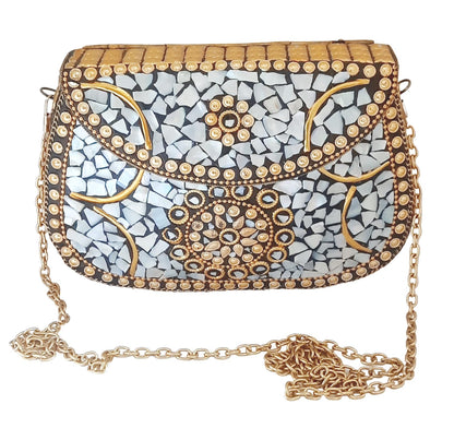 Trend Overseas Shell Metal Clutch/Sling Cross-body Bag Handmade Ethnic Bridal Party Clutch