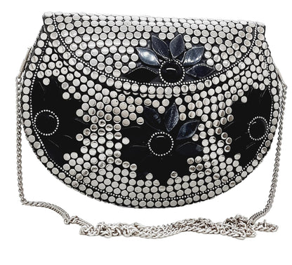 Trend Overseas Multicolor Silver Beads Ethnic Clutch Purse Bridal Bag cross body bag for women/Girl party