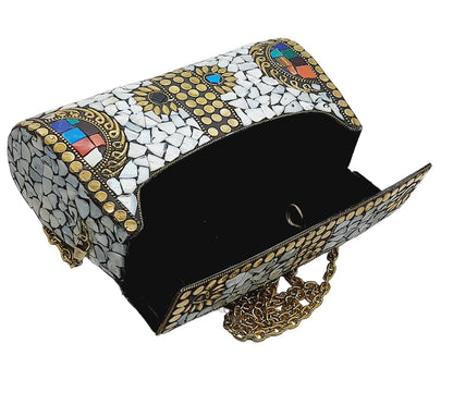 Trend Overseas Handmade mosaic metal bag Stone Ethnic Indian Women/Girls Bridal metal clutch party sling bag