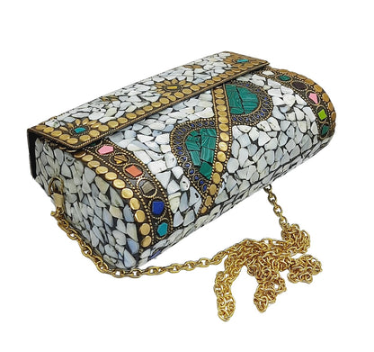 Trend Overseas Handmade mosaic metal bag Stone Ethnic Indian Women/Girls Bridal metal clutch party sling bag