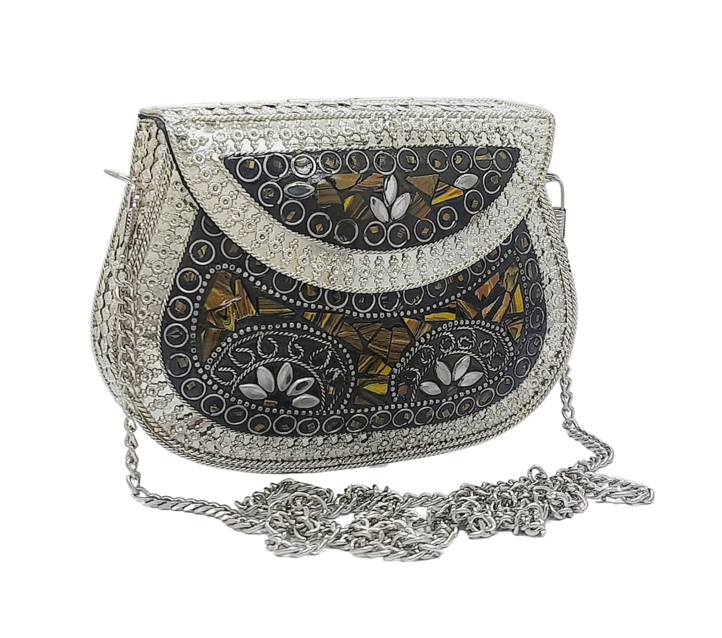 Trend Overseas Silver Small Size Metal Bag Coin Purse Ethnic Bridal kids Bag party clutch