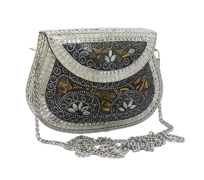 Trend Overseas Silver Small Size Metal Bag Coin Purse Ethnic Bridal kids Bag party clutch