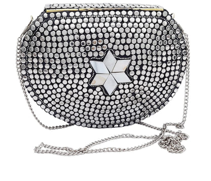 Trend Overseas Silver metal Beaded Ethnic purse Girls Bridal Bag cross body bag for women/Girl party clutch Metal clutches Vintage Brass